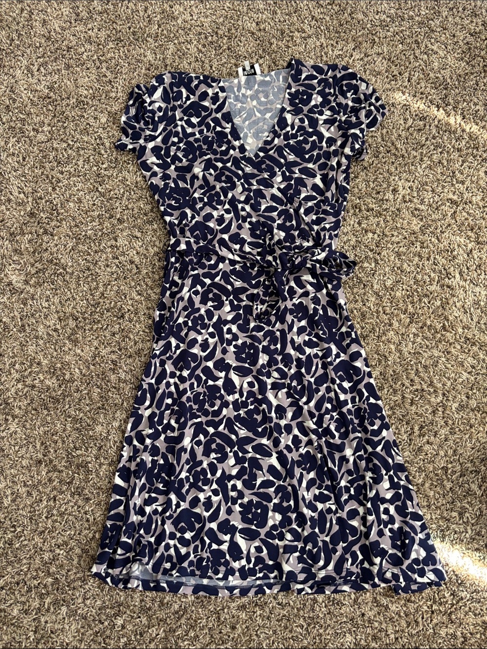 Leota Navy and White Floral Wrap Midi Dress